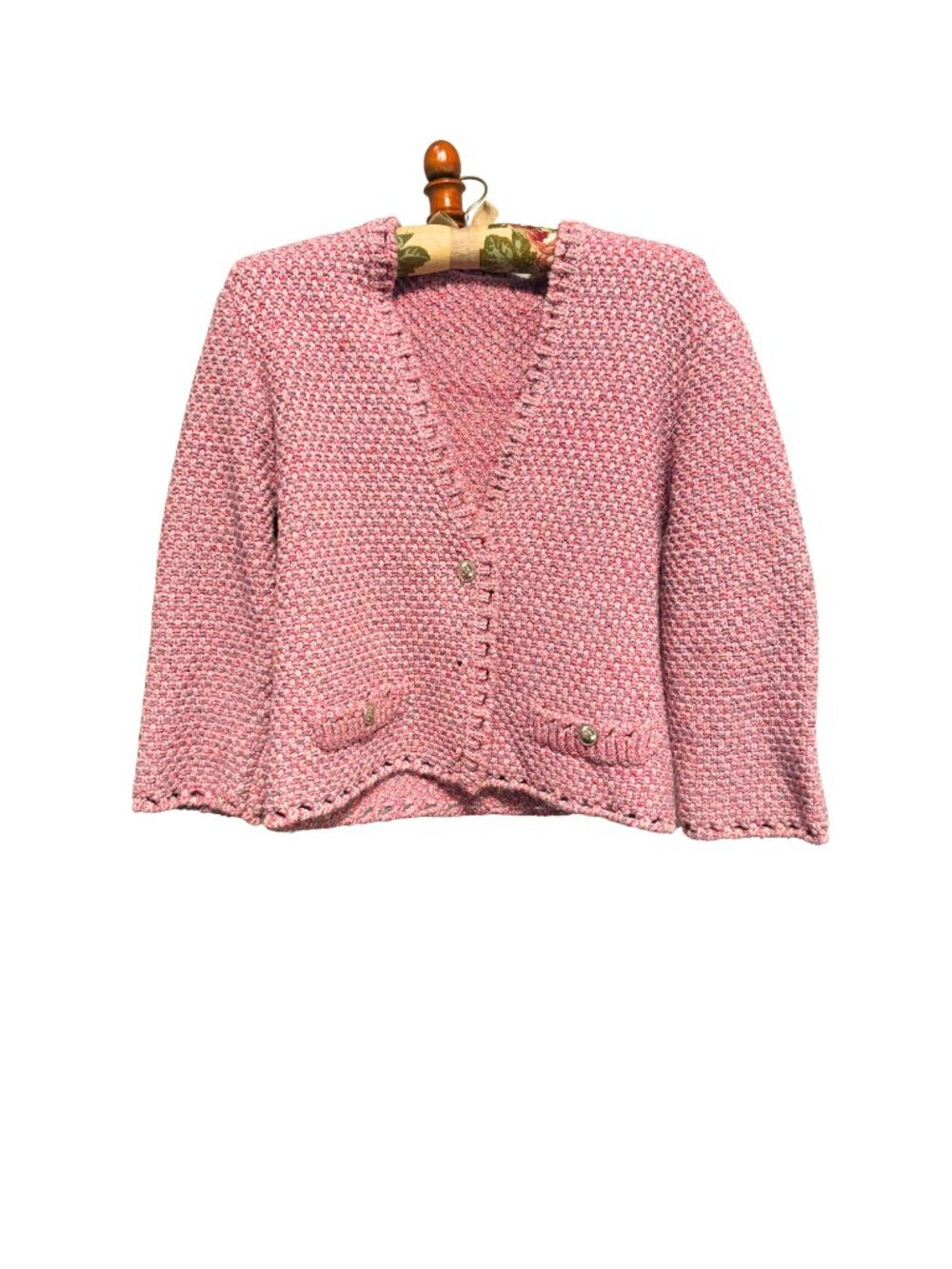 Maje Pink Tweed-Effect Knit Jacket Cardigan